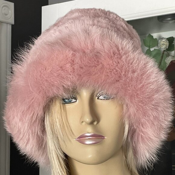 Women Beautiful Knitted Authentic PINK FOX Fur Hat - Picture 2 of 6